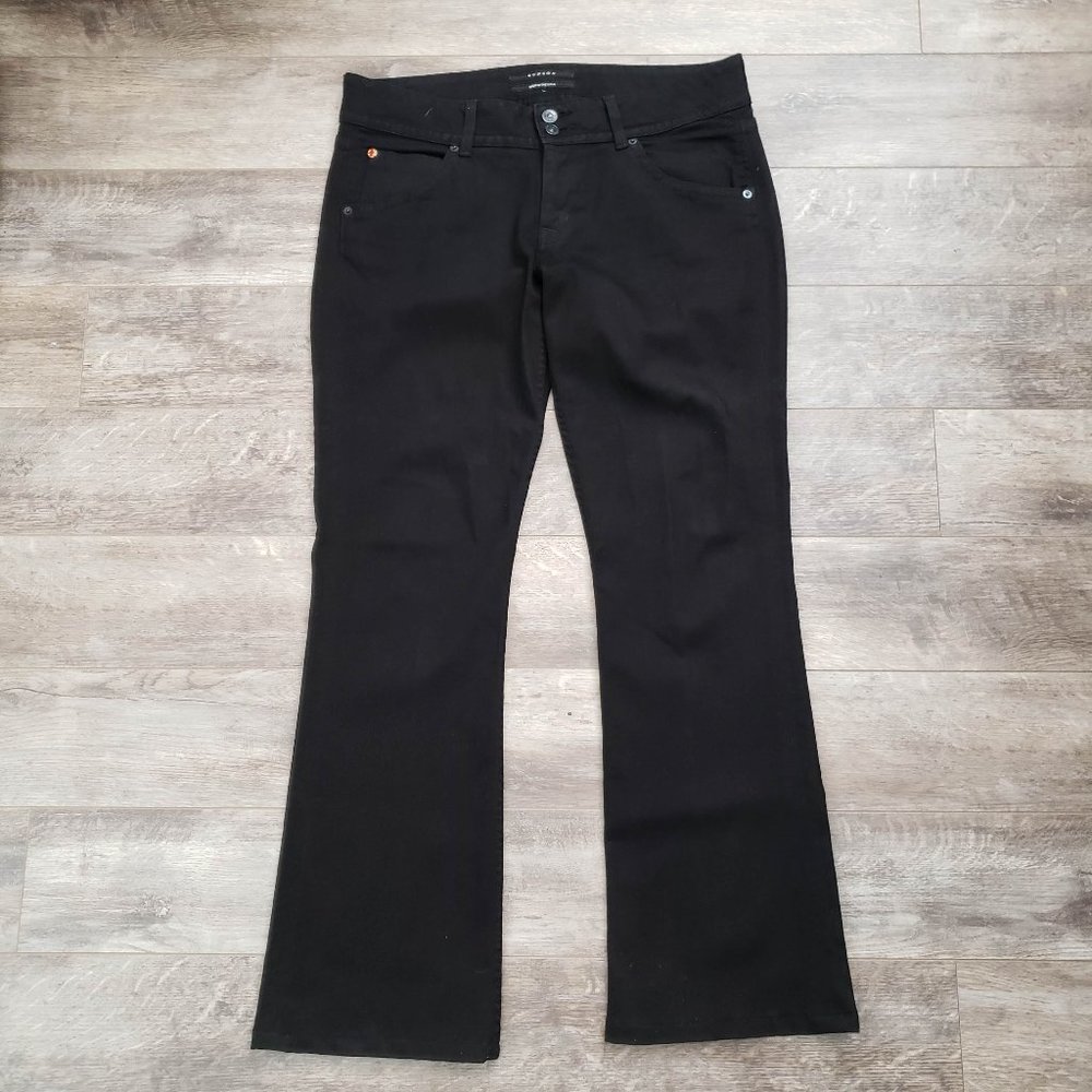 Y2k Hudson Black Curvy Flare Flap Pocket Low Rise Jeans 32 Bootcut